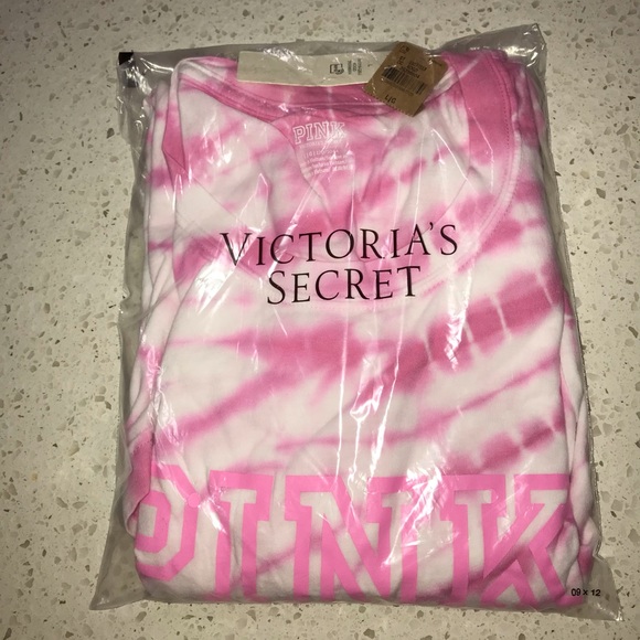 VS VICTORIAS SECRET PINK CAMPUS LONG SLEEVE TEE TOP NEON BUBBLE TIE DYE L - Picture 7 of 7